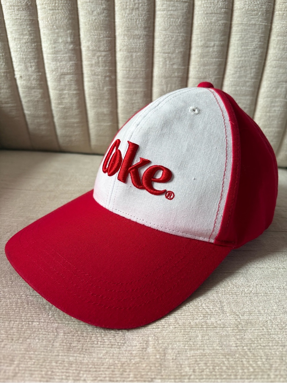 Coca-Cola Coke Embroidered Baseball Cap Red White Adjustable Recycled Material